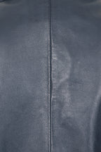 Women's Navy Blue hip length blazer Leather Jacket - KAREN