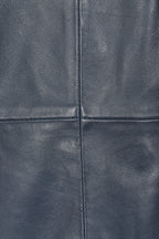 Women's Navy Blue hip length blazer Leather Jacket - KAREN
