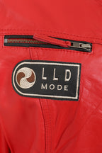Women's Red Racing Style Leather Jacket with Black Stripes - FRANCIS