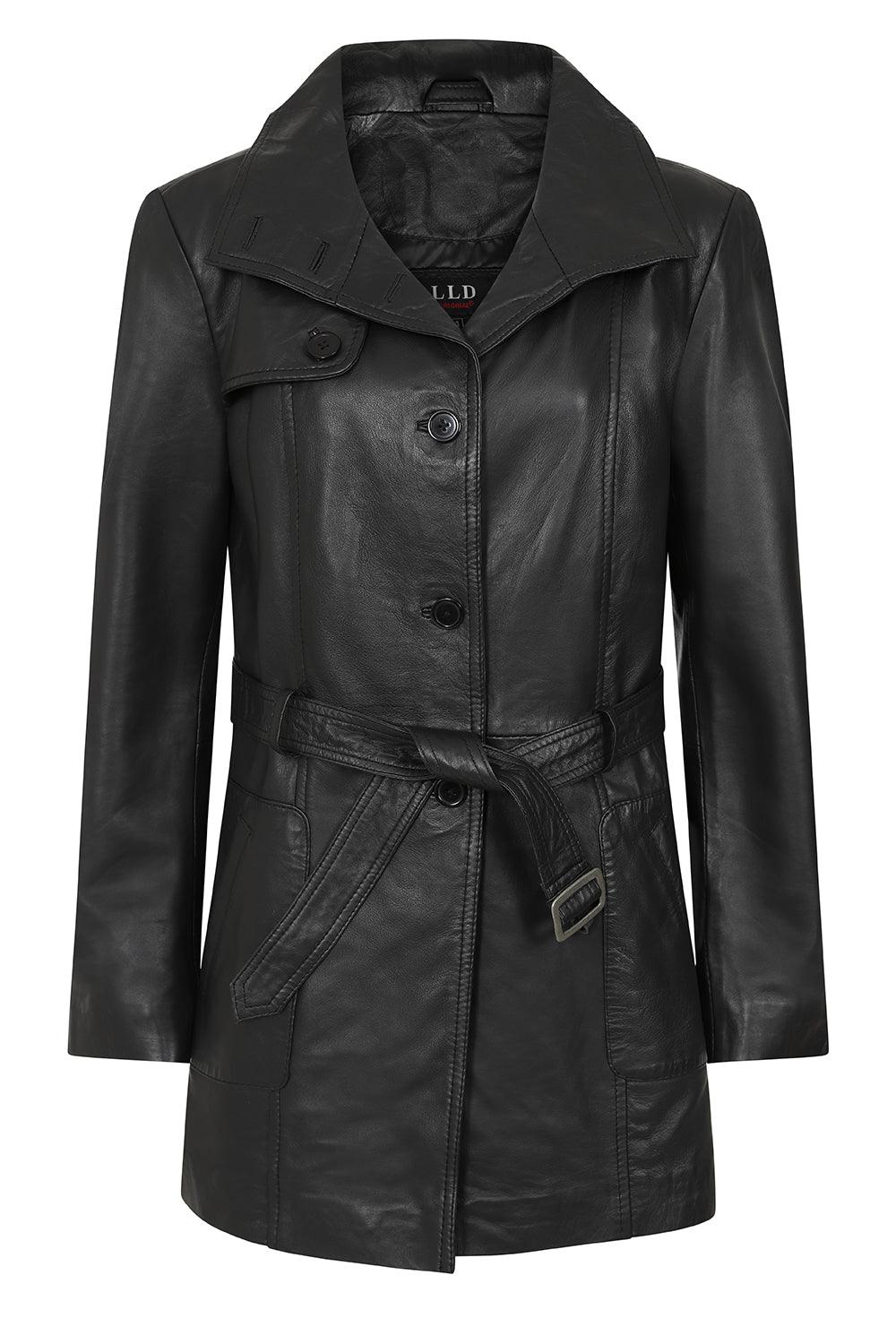TINA Women's 3/4 Classic Genuine Nappa Leather Coat - Black