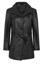 TINA Women's 3/4 Classic Genuine Nappa Leather Coat - Black
