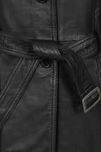 TINA Women's 3/4 Classic Genuine Nappa Leather Coat - Black