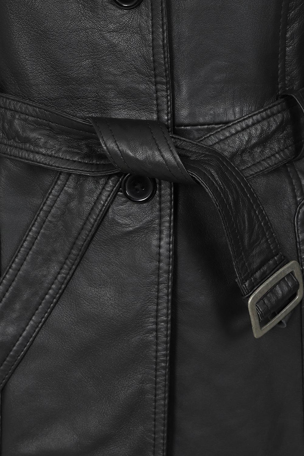TINA Women's 3/4 Classic Genuine Nappa Leather Coat - Black
