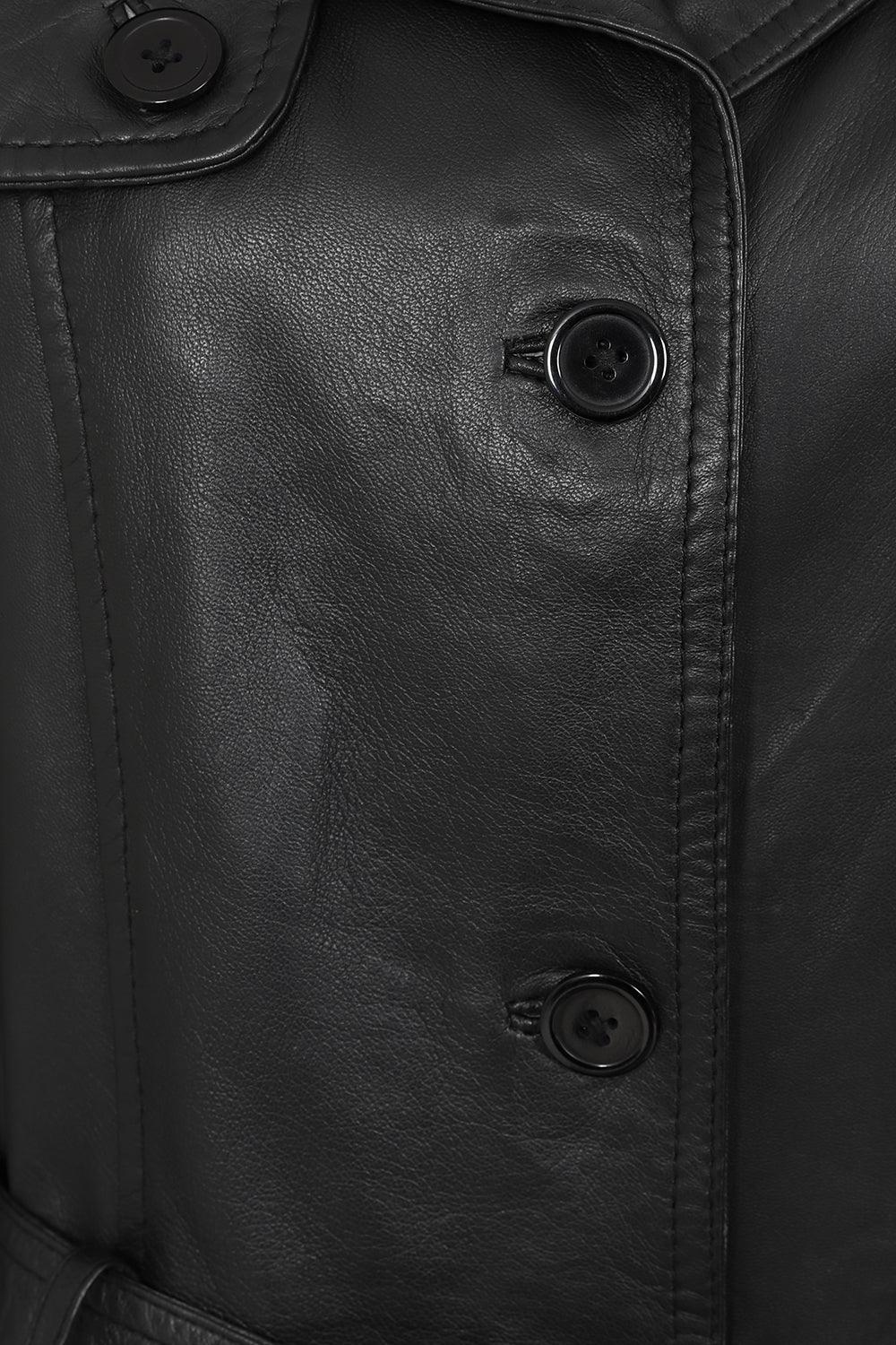 TINA Women's 3/4 Classic Genuine Nappa Leather Coat - Black