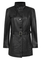 TINA Women's 3/4 Classic Genuine Nappa Leather Coat - Black