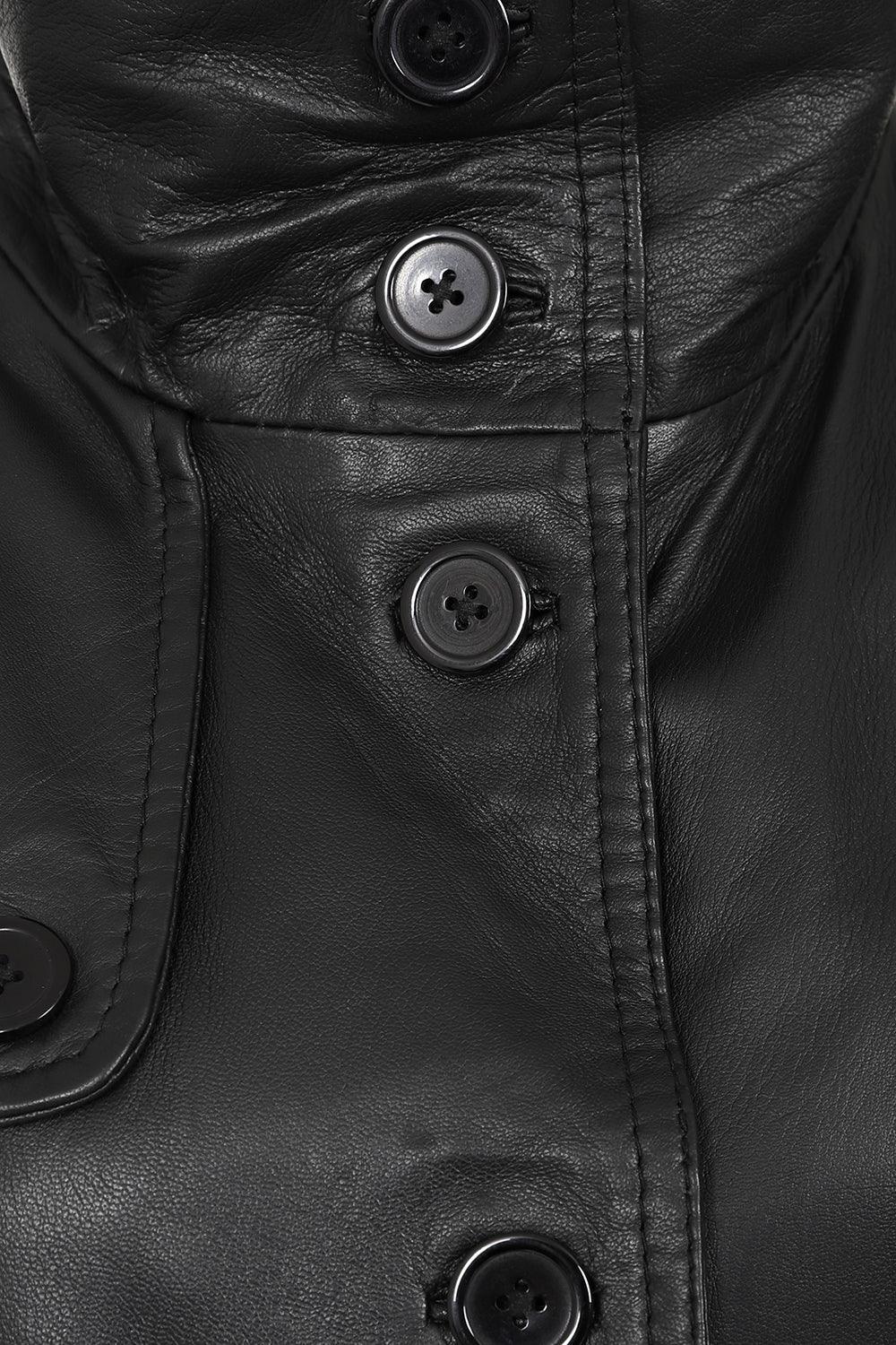 TINA Women's 3/4 Classic Genuine Nappa Leather Coat - Black