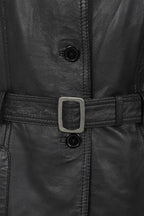 TINA Women's 3/4 Classic Genuine Nappa Leather Coat - Black