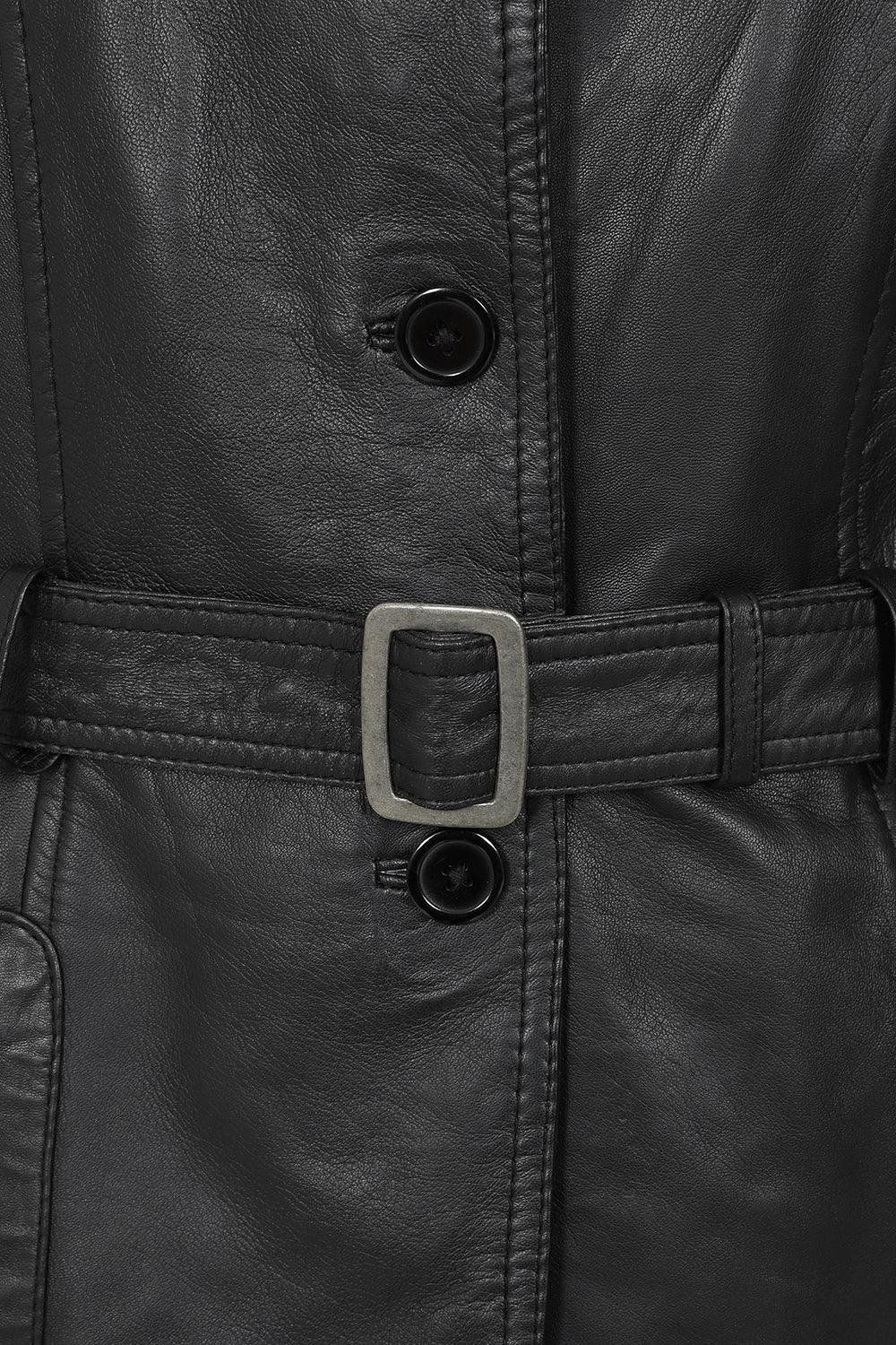TINA Women's 3/4 Classic Genuine Nappa Leather Coat - Black