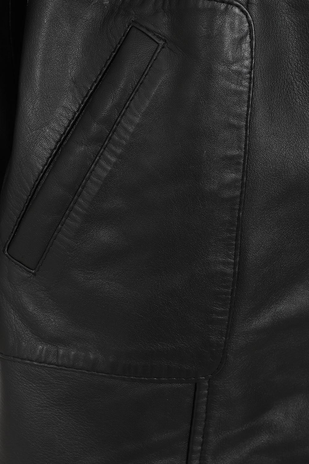 TINA Women's 3/4 Classic Genuine Nappa Leather Coat - Black
