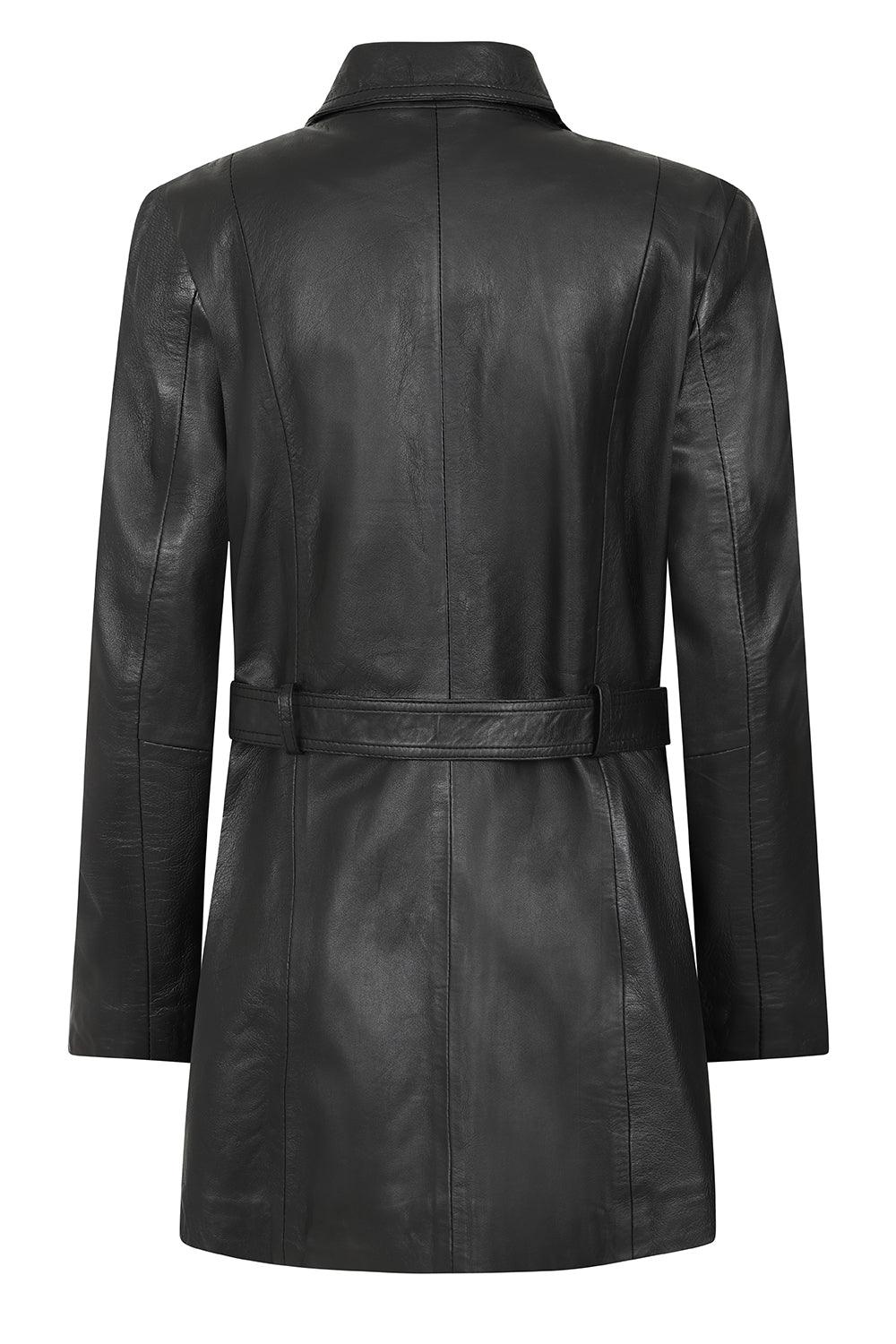 TINA Women's 3/4 Classic Genuine Nappa Leather Coat - Black
