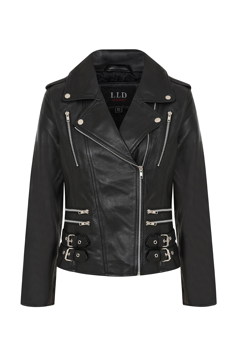 Women's Soft Black Leather Biker Jacket - Emma YKK Zip