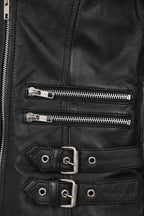 Women's Soft Black Leather Biker Jacket - Emma YKK Zip