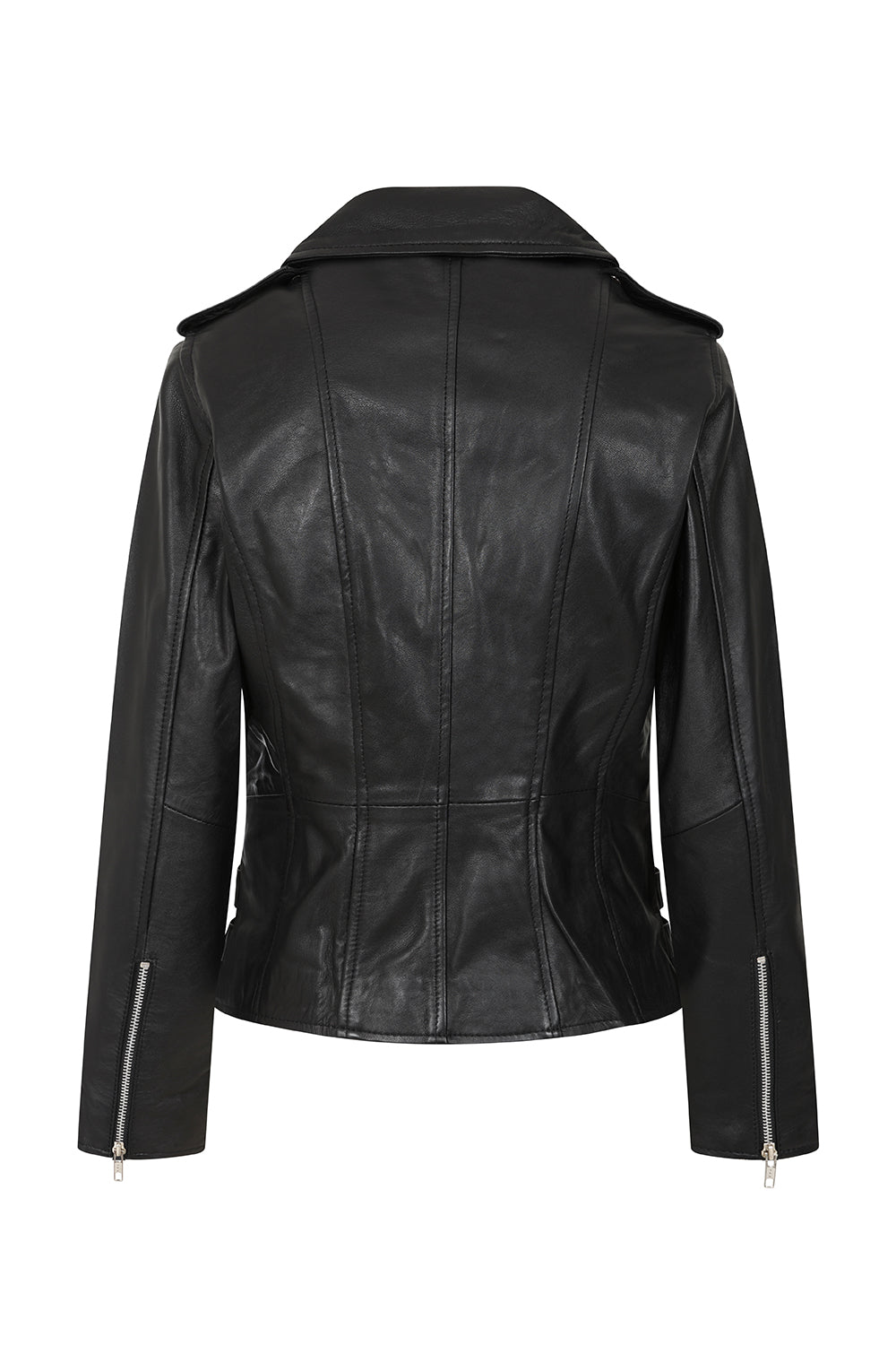 Women's Soft Black Leather Biker Jacket - Emma YKK Zip