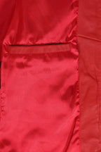 DEBORAH NC Classic Red Nappa Leather Jacket No Collar Women's