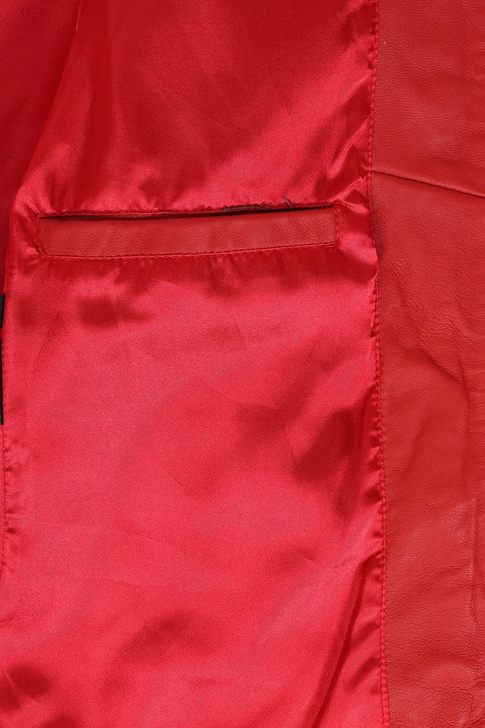 DEBORAH NC Classic Red Nappa Leather Jacket No Collar Women's