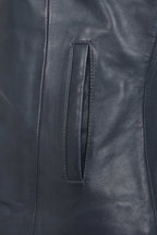 DEBORAH NC Classic Navy Blue Nappa Leather Jacket Women No Collar