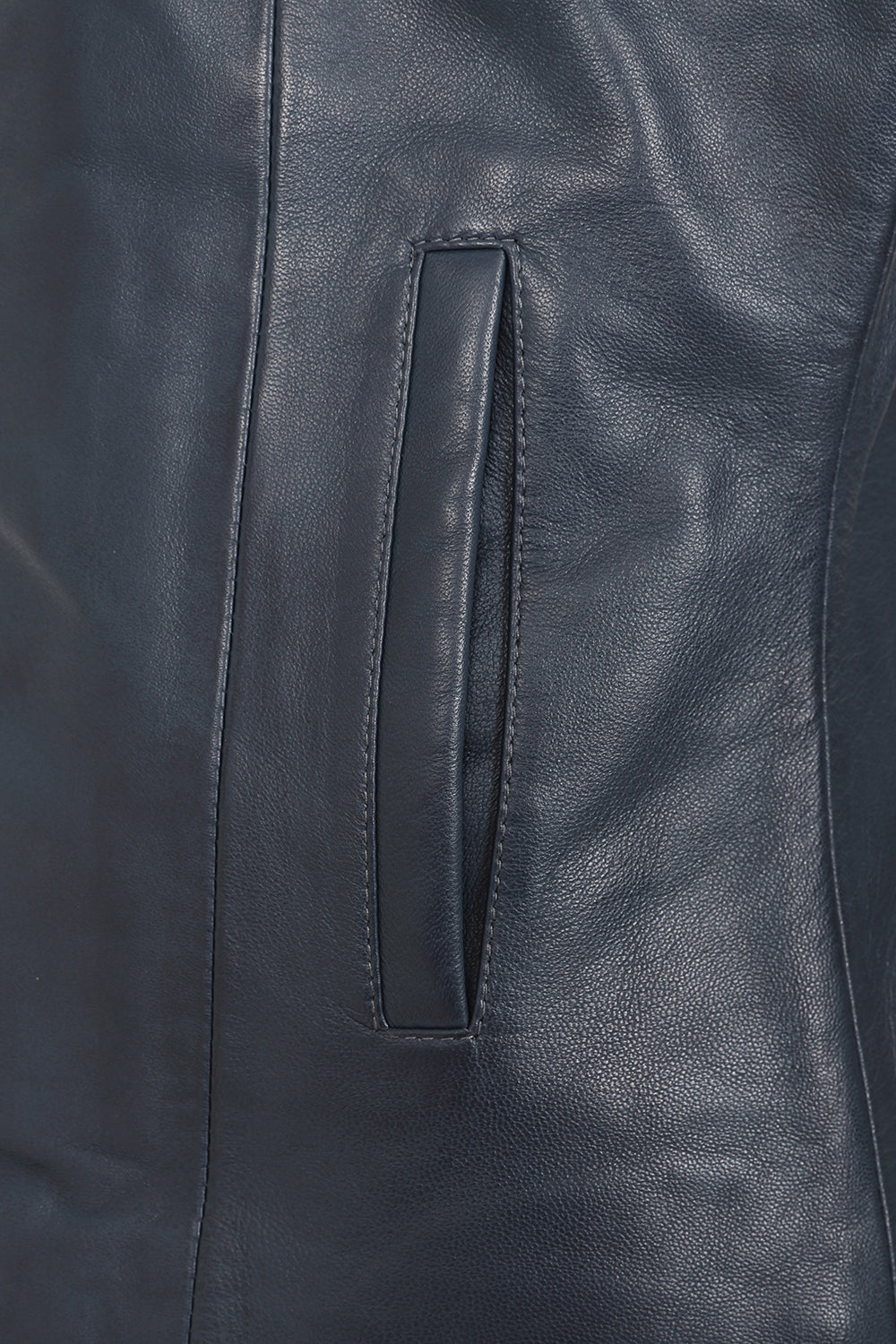 DEBORAH NC Classic Navy Blue Nappa Leather Jacket Women No Collar