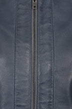 DEBORAH NC Classic Navy Blue Nappa Leather Jacket Women No Collar
