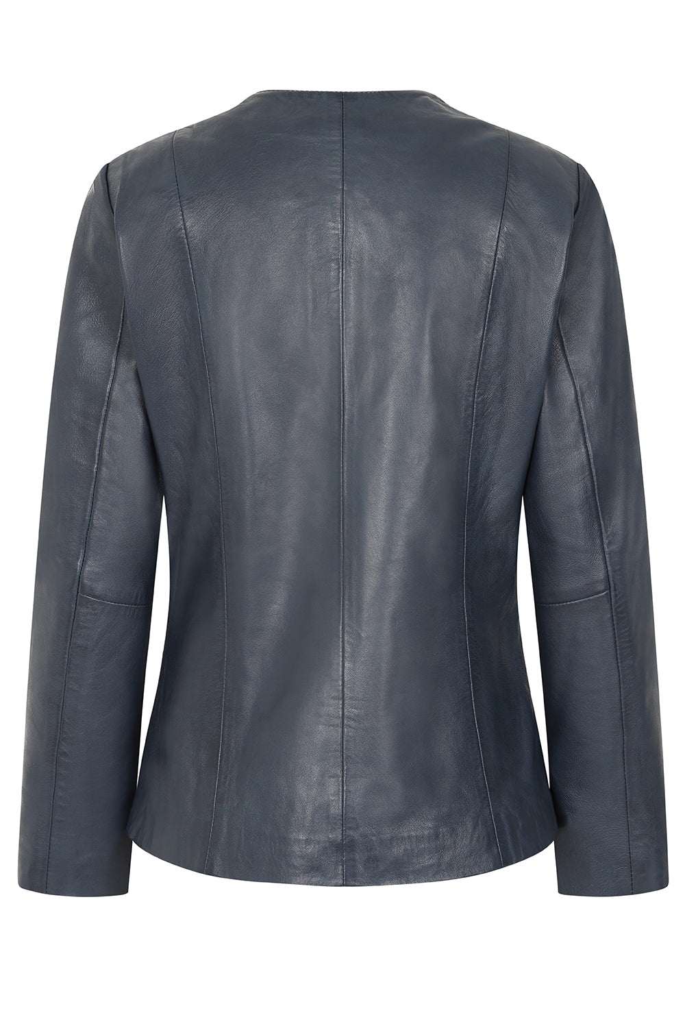 DEBORAH NC Classic Navy Blue Nappa Leather Jacket Women No Collar