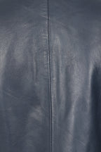 DEBORAH NC Classic Navy Blue Nappa Leather Jacket Women No Collar