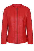 DEBORAH NC Classic Red Nappa Leather Jacket No Collar Women's