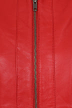 DEBORAH NC Classic Red Nappa Leather Jacket No Collar Women's