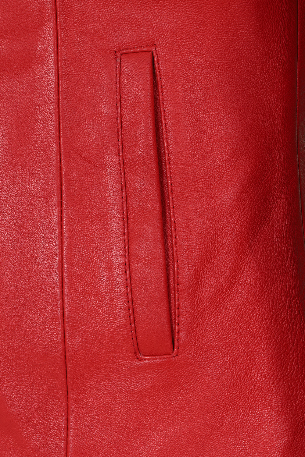 DEBORAH NC Classic Red Nappa Leather Jacket No Collar Women's