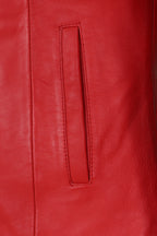 DEBORAH NC Classic Red Nappa Leather Jacket No Collar Women's