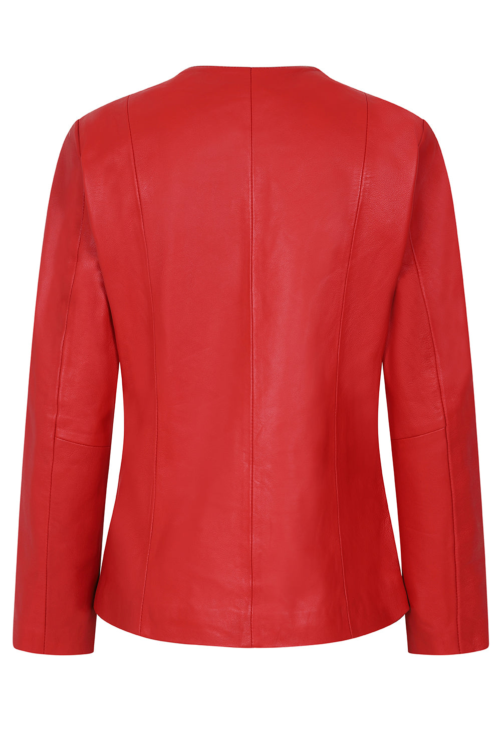 DEBORAH NC Classic Red Nappa Leather Jacket No Collar Women's