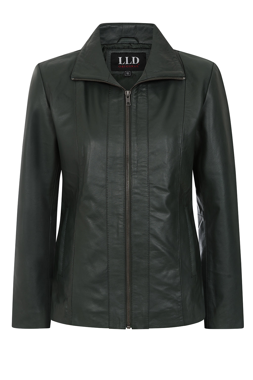 Women’s Real Napa Leather Biker Jacket – Debbie (Green, Plus Sizes)