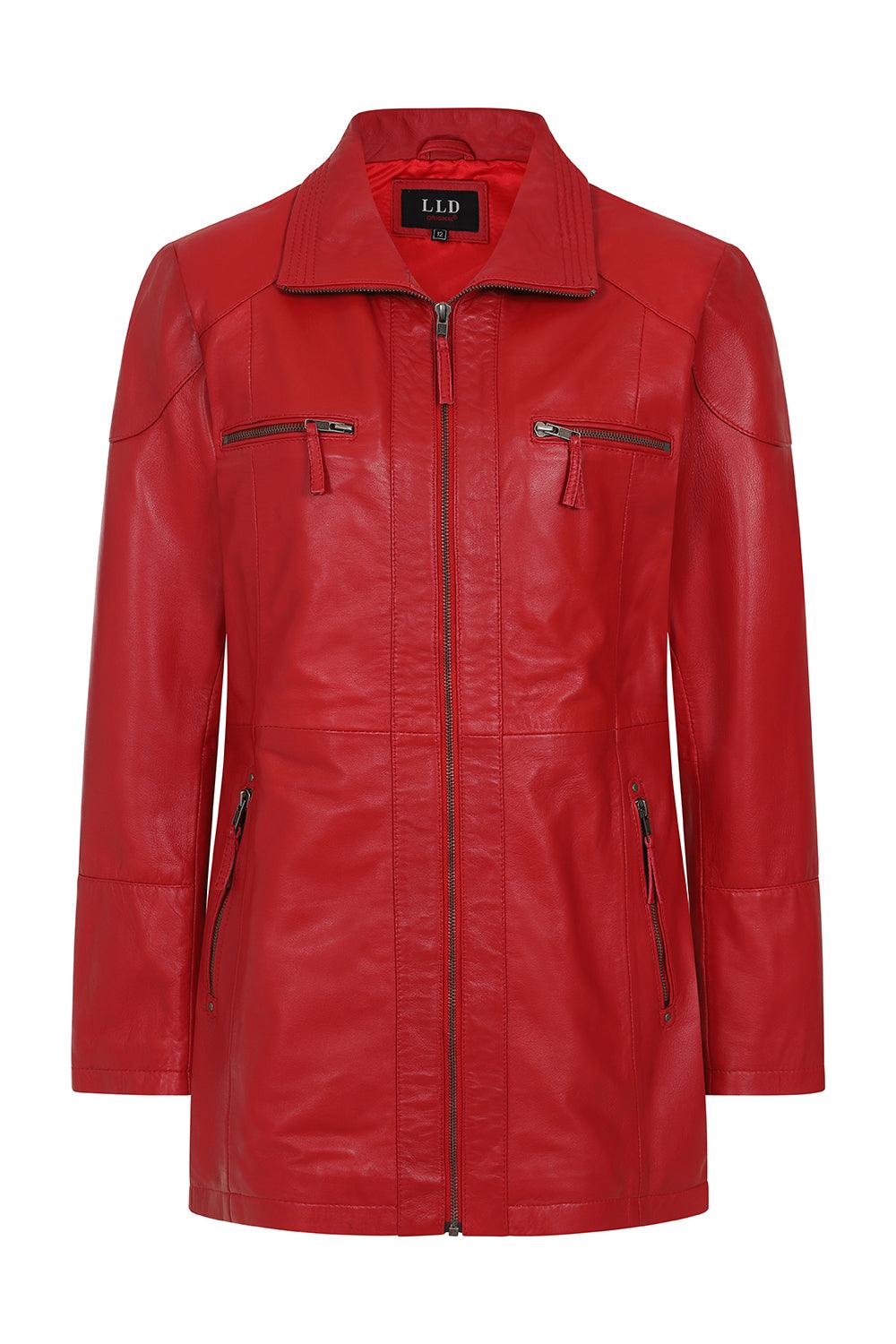 ALEXA Red Leather Jacket - Hip Length Nappa Leather Women's