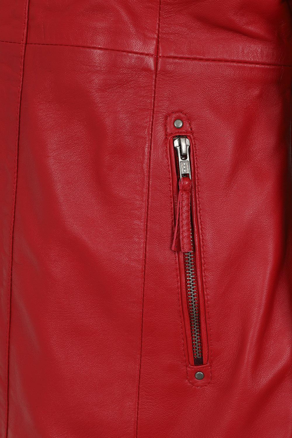 ALEXA Red Leather Jacket - Hip Length Nappa Leather Women's