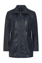 ALEXA Women's Navy Blue Lamb Nappa Leather Jacket Hip Length