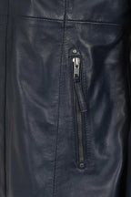 ALEXA Women's Navy Blue Lamb Nappa Leather Jacket Hip Length