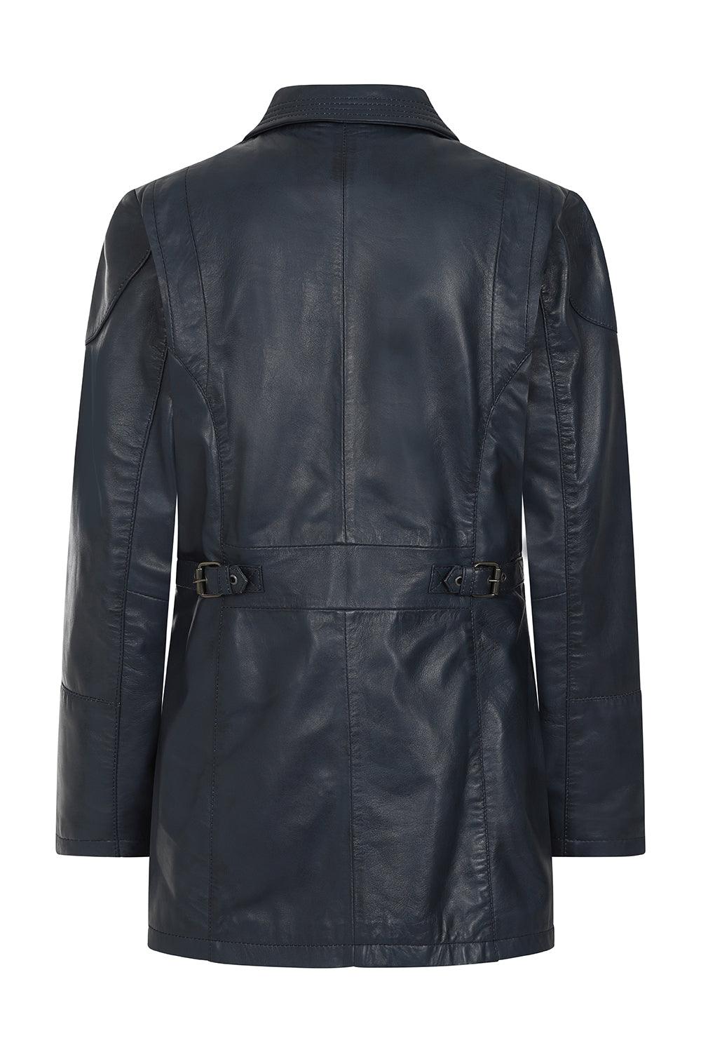 ALEXA Women's Navy Blue Lamb Nappa Leather Jacket Hip Length