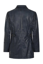 ALEXA Women's Navy Blue Lamb Nappa Leather Jacket Hip Length