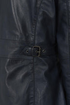 ALEXA Women's Navy Blue Lamb Nappa Leather Jacket Hip Length