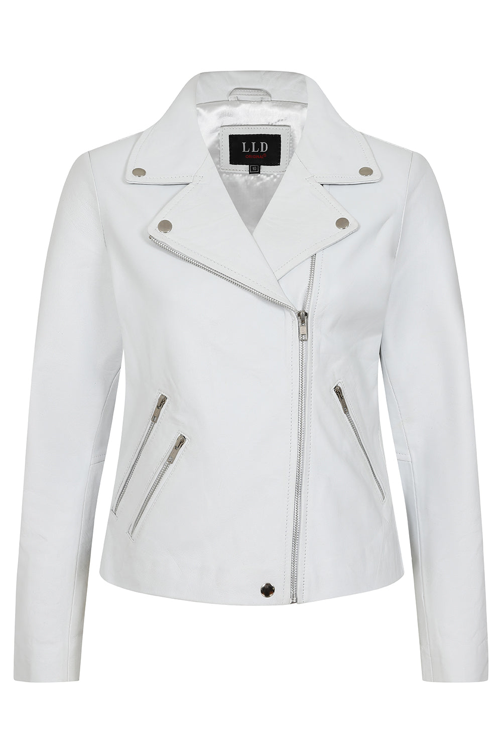 Women's White Biker Style Real Leather Jacket - 'CELIA'