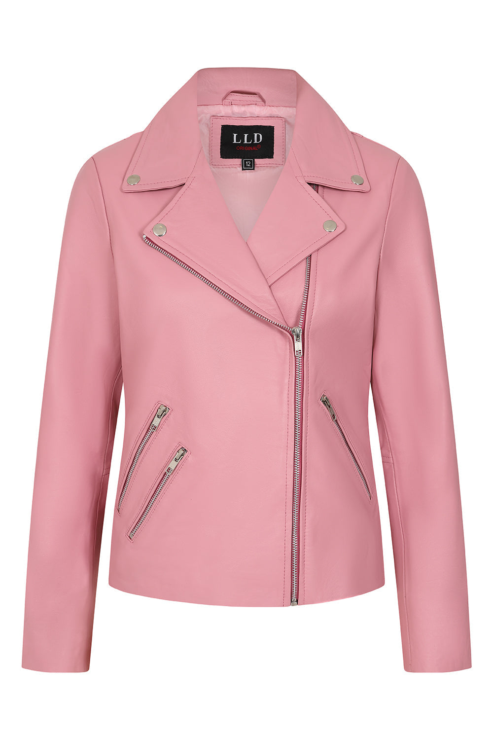 Women's Pink Biker Style Real Leather Jacket - CELIA