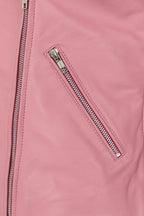 Women's Pink Biker Style Real Leather Jacket - CELIA