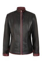 Millie Black Napa Leather Jacket - Burgundy Contrast Women's
