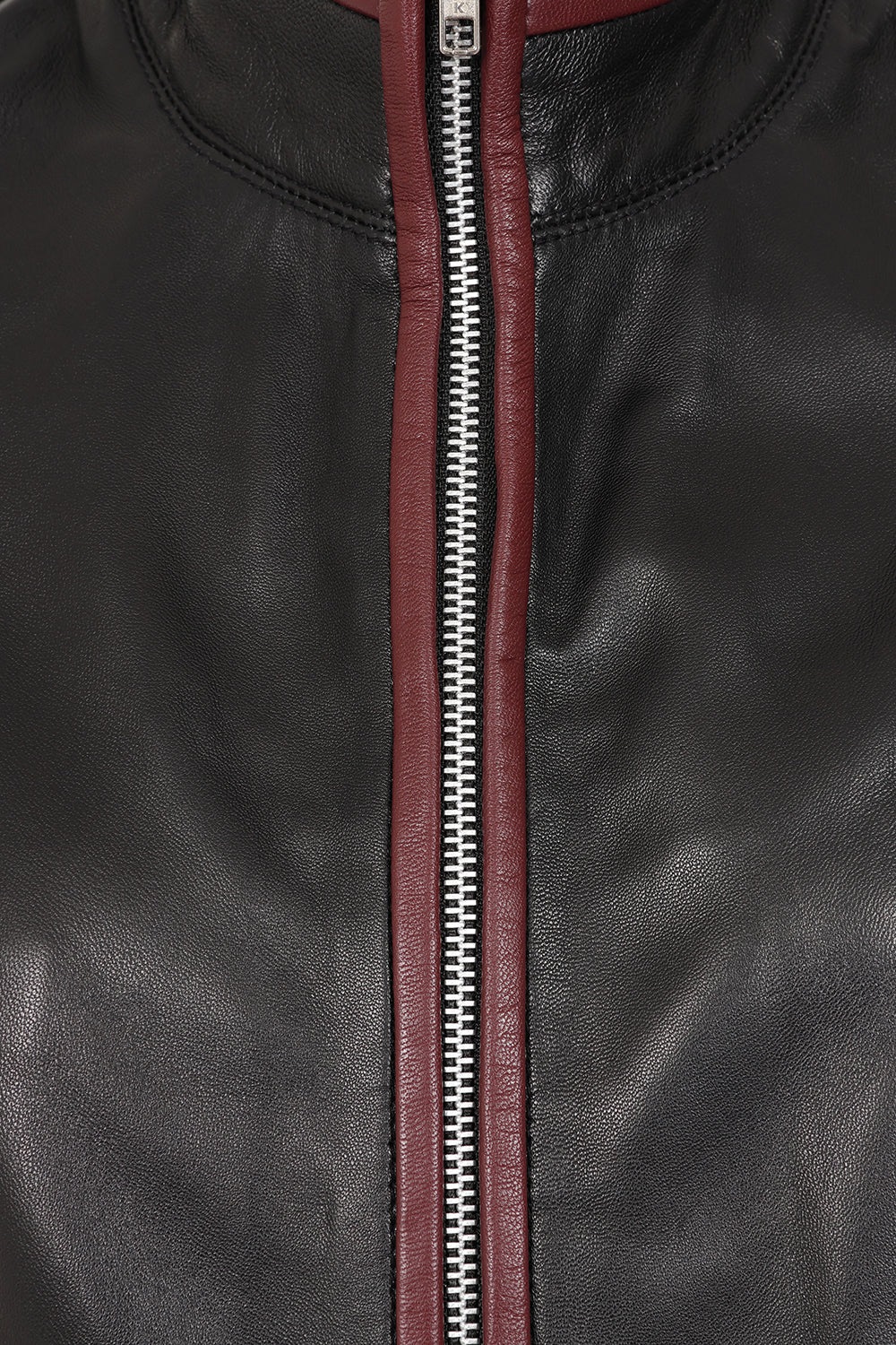 Millie Black Napa Leather Jacket - Burgundy Contrast Women's