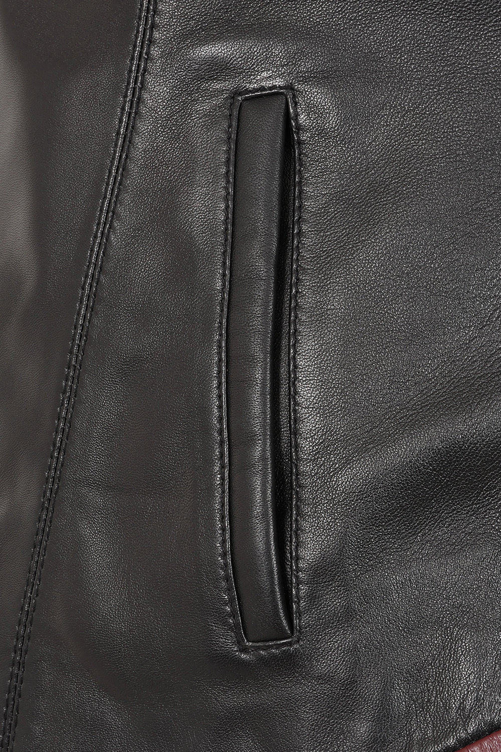 Millie Black Napa Leather Jacket - Burgundy Contrast Women's