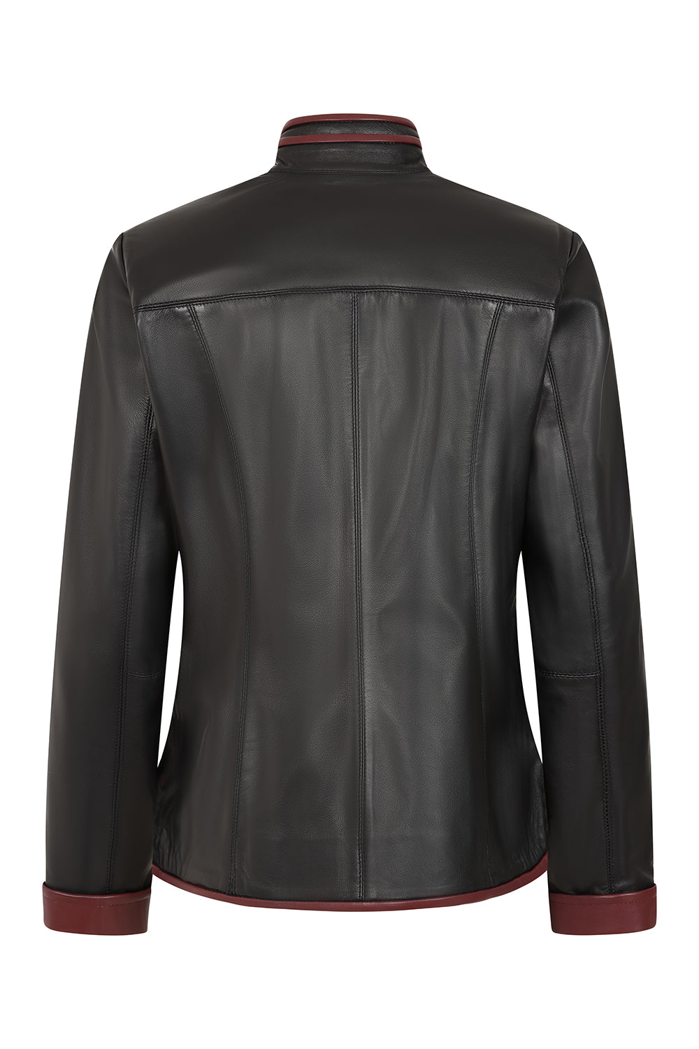 Millie Black Napa Leather Jacket - Burgundy Contrast Women's