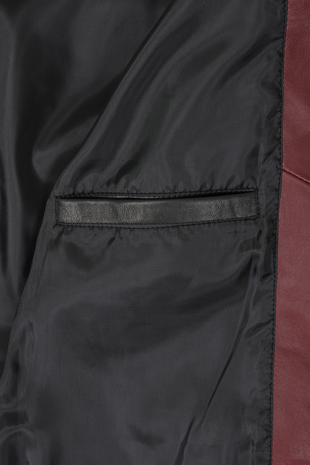 Millie Black Napa Leather Jacket - Burgundy Contrast Women's