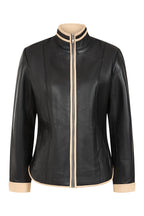 Millie Women's Black Napa Leather Jacket Cream Contrast Detail