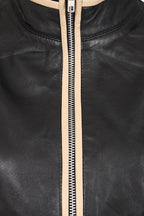 Millie Women's Black Napa Leather Jacket Cream Contrast Detail