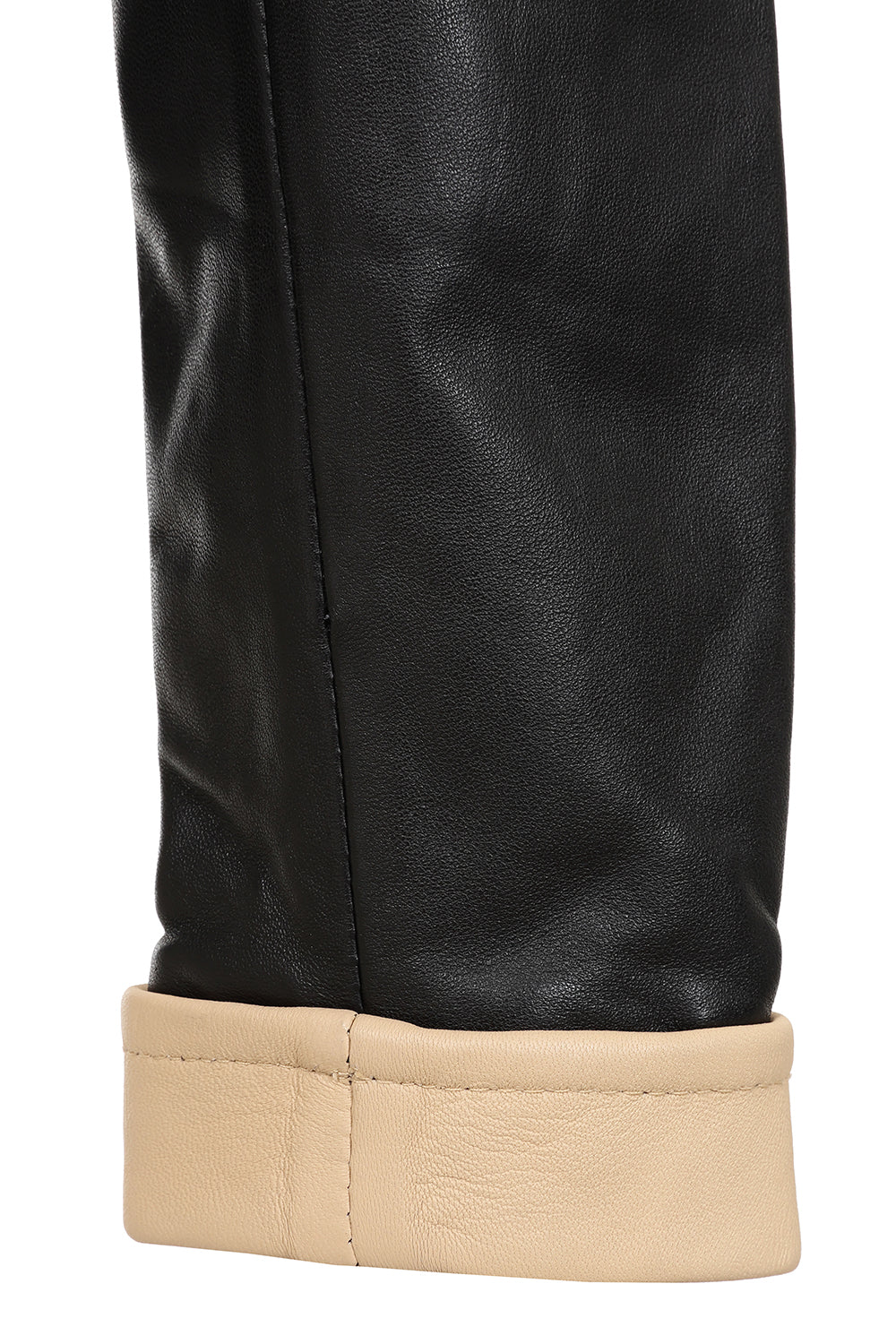 Millie Women's Black Napa Leather Jacket Cream Contrast Detail