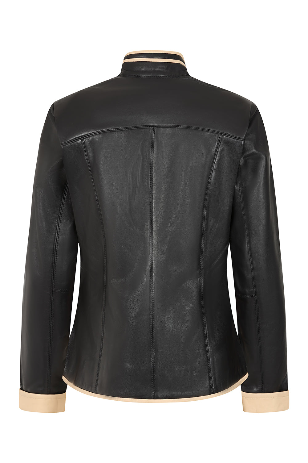 Millie Women's Black Napa Leather Jacket Cream Contrast Detail
