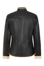 Millie Women's Black Napa Leather Jacket Cream Contrast Detail